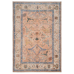 Loomed Traditional Pattern Cotton Chenille Rug Peach Blue Machine Washable 200Cm X 290Cm - thumbnail 6