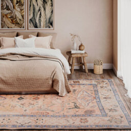 Loomed Traditional Pattern Cotton Chenille Rug Peach Blue Machine Washable 200Cm X 290Cm - thumbnail 4