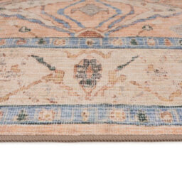 Loomed Traditional Pattern Cotton Chenille Rug Peach Blue Machine Washable 200Cm X 290Cm - thumbnail 7