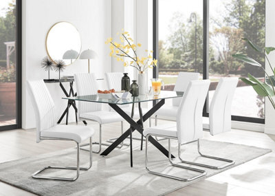 Furniturebox Uk Leonardo Black Leg Glass Dining Table & 6 White Lorenzo Chairs - image 1