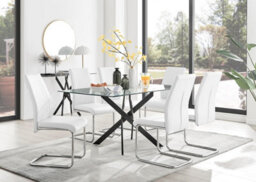Furniturebox Uk Leonardo Black Leg Glass Dining Table & 6 White Lorenzo Chairs - thumbnail 1