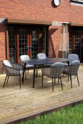 Sh&g Bolingbroke 6 Seat Dining Table Set - 7 Piece Dining Table & Chairs - Aluminium & Grey Rattan With Beige Cushions - Outdoor - thumbnail 2