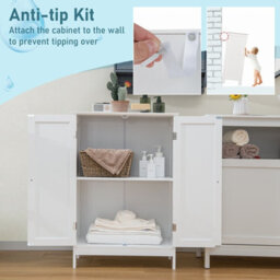 Costway Bathroom Floor Cabinet Wooden Freestanding Storage Cupboard With Adjustable Shelf White - thumbnail 7