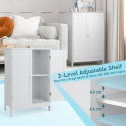 Costway Bathroom Floor Cabinet Wooden Freestanding Storage Cupboard With Adjustable Shelf White - thumbnail 6
