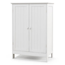 Costway Bathroom Floor Cabinet Wooden Freestanding Storage Cupboard With Adjustable Shelf White - thumbnail 3