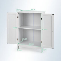 Costway Bathroom Floor Cabinet Wooden Freestanding Storage Cupboard With Adjustable Shelf White - thumbnail 2