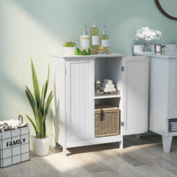 Costway Bathroom Floor Cabinet Wooden Freestanding Storage Cupboard With Adjustable Shelf White - thumbnail 5