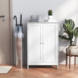 Costway Bathroom Floor Cabinet Wooden Freestanding Storage Cupboard With Adjustable Shelf White - thumbnail 4