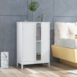 Costway Bathroom Floor Cabinet Wooden Freestanding Storage Cupboard With Adjustable Shelf White