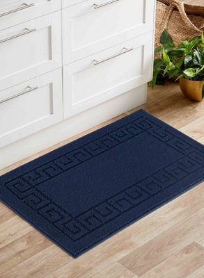 Ivy Washable Greek Key Design Anti Slip Doormats Navy 80X150 Cm - image 1
