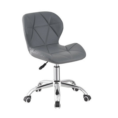 Grey Cushioned Computer Desk Office Chair Chrome Legs Swivel Adjustable Vanity Stool - image 1