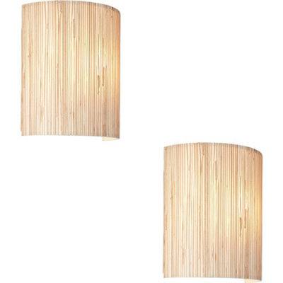 Loops 2 Pack Indoor Natural Seagrass Wall Light - Matt Black Shade - Dimmable 10W Led E27 - image 1