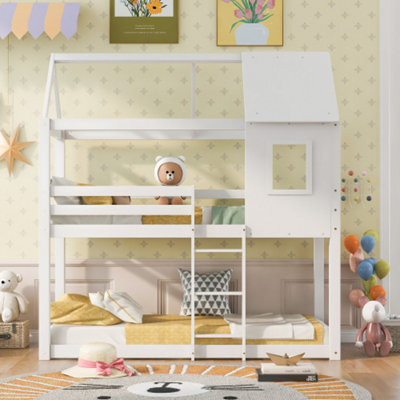 Bunk Bed, Kid Cabin Bed, Single Bed For Kids, Twin Sleeper, Solid Pine Wood,3Ft White - image 1