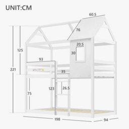 Bunk Bed, Kid Cabin Bed, Single Bed For Kids, Twin Sleeper, Solid Pine Wood,3Ft White - thumbnail 2