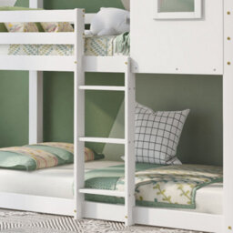 Bunk Bed, Kid Cabin Bed, Single Bed For Kids, Twin Sleeper, Solid Pine Wood,3Ft White - thumbnail 4