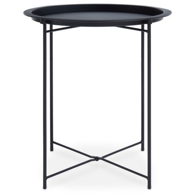 Orsina Black Grey Metal Round Side Table, Modern Design Bedside Table For Bedroom, Functional Livingroom Sidetable - image 1