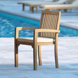 Eterna Henley Solid Teak Wood Outdoor Garden Stacking Chairs - Pack Of 4 - With Black Cushions - thumbnail 2