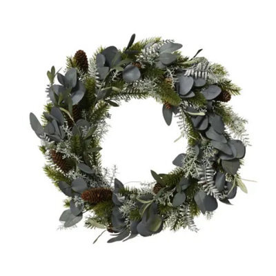 Kaemingk Modern Christmas Wreath Silver Leaves And Pinecones - Large 40Cm - image 1