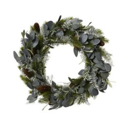 Kaemingk Modern Christmas Wreath Silver Leaves And Pinecones - Large 40Cm