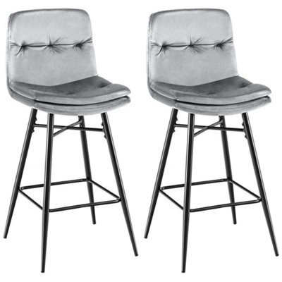 Set Of 2 Bar Stools Velvet Counter Height Chair Upholstered High Dining Chairs - image 1