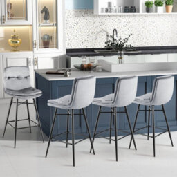 Set Of 2 Bar Stools Velvet Counter Height Chair Upholstered High Dining Chairs - thumbnail 6