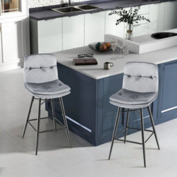 Set Of 2 Bar Stools Velvet Counter Height Chair Upholstered High Dining Chairs - thumbnail 4