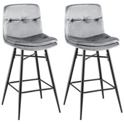 Set Of 2 Bar Stools Velvet Counter Height Chair Upholstered High Dining Chairs - thumbnail 1