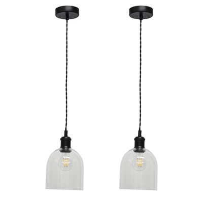 First Choice Lighting Set Of 2 Belten - Clear Glass Cloche Black Retro Pendant Fittings - image 1