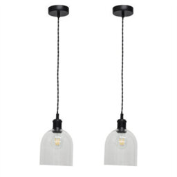 First Choice Lighting Set Of 2 Belten - Clear Glass Cloche Black Retro Pendant Fittings - thumbnail 1