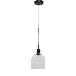 First Choice Lighting Set Of 2 Belten - Clear Glass Cloche Black Retro Pendant Fittings - thumbnail 2