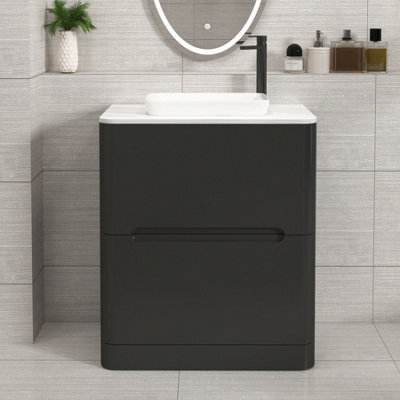 Royal Bathrooms Venice 700mm Matt Nocturne Black Freestanding Bathroom Countertop Vanity Unit 2 Drawer With Qubix Basin - image 1