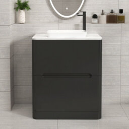 Royal Bathrooms Venice 700mm Matt Nocturne Black Freestanding Bathroom Countertop Vanity Unit 2 Drawer With Qubix Basin - thumbnail 1