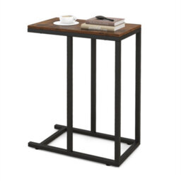 C Shaped Side Table With Non Slip Feet Rustic Brown Modern Bedside Table - thumbnail 1