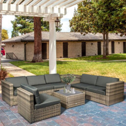 Wyld Haus Lofa 6-Seater Modular Rattan Outdoor Corner Sofa Set With Cushions And Glass Coffee Table - thumbnail 3