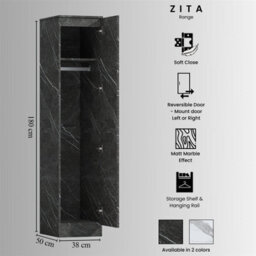 Zita Compact 1-Door Wardrobe In Grey Marble Effect - Bedroom Storage, (L) 50Cm X (W) 37.5Cm X (H) 180Cm, Stylish And Space-Saving - thumbnail 9