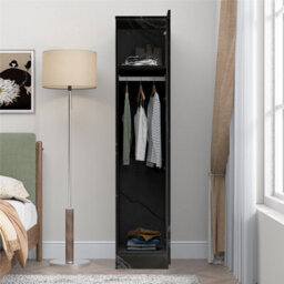 Zita Compact 1-Door Wardrobe In Grey Marble Effect - Bedroom Storage, (L) 50Cm X (W) 37.5Cm X (H) 180Cm, Stylish And Space-Saving - thumbnail 4