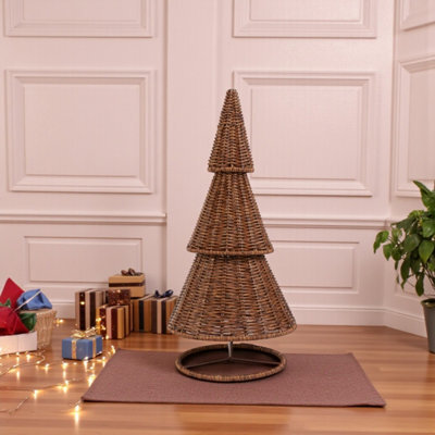 Standing Woven Rattan Tree Christmas Decoration - image 1