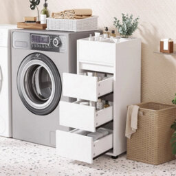 Slim Bathroom Floor Cabinet Storage Unit Tower - thumbnail 6