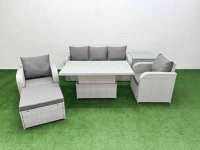 Fimous Pe Rattan Garden Furniture Set Reclining Chair Sofa Lounge Sofa Set Adjustable Lifting Table Side Table Big Footstool - image 1