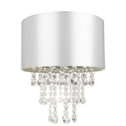 Happy Homewares Modern Grey Satin Fabric Pendant Light Shade With Transparent Acrylic Droplets