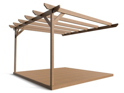 Arbor Garden Solutions Wall Mounted Pergola And Decking Complete Diy Kit, Chamfered Design (3M X 3M, Rustic Brown Finish) - image 1