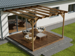 Arbor Garden Solutions Wall Mounted Pergola And Decking Complete Diy Kit, Chamfered Design (3M X 3M, Rustic Brown Finish) - thumbnail 3