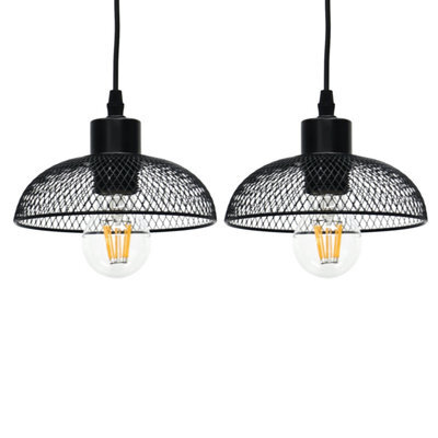 First Choice Lighting Set Of 2 Cassidy Small Black Mesh Easy Fit Metal Pendant Shades - image 1
