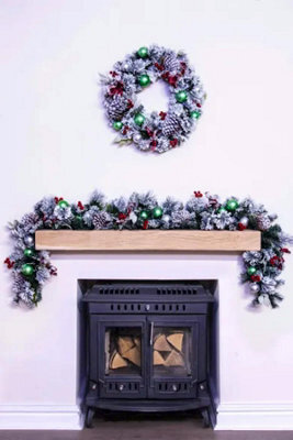 Christmas Tree World 180Cm Flocked Decorated Mixed Pine Garland With Tartan Bows - image 1