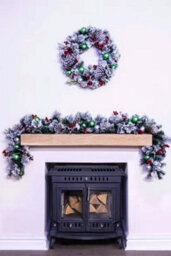 Christmas Tree World 180Cm Flocked Decorated Mixed Pine Garland With Tartan Bows