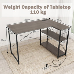 Costway L-Shaped Desk With Power Outlet Home Office Computer Desk With Reversible Shelves-Grey - thumbnail 3