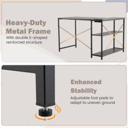Costway L-Shaped Desk With Power Outlet Home Office Computer Desk With Reversible Shelves-Grey - thumbnail 4