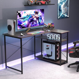 Costway L-Shaped Desk With Power Outlet Home Office Computer Desk With Reversible Shelves-Grey - thumbnail 7