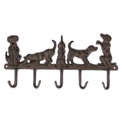 Homescapes Brown Cast Iron Wall Mounted Hooks With Decorative Dogs - image 1