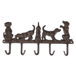 Homescapes Brown Cast Iron Wall Mounted Hooks With Decorative Dogs